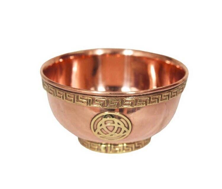 Desarwen - Vendita all'ingrosso Attrezzatura per meditazione - Calderone in rame per rituali magici con triquetra, fiore della vita e luna tripla5