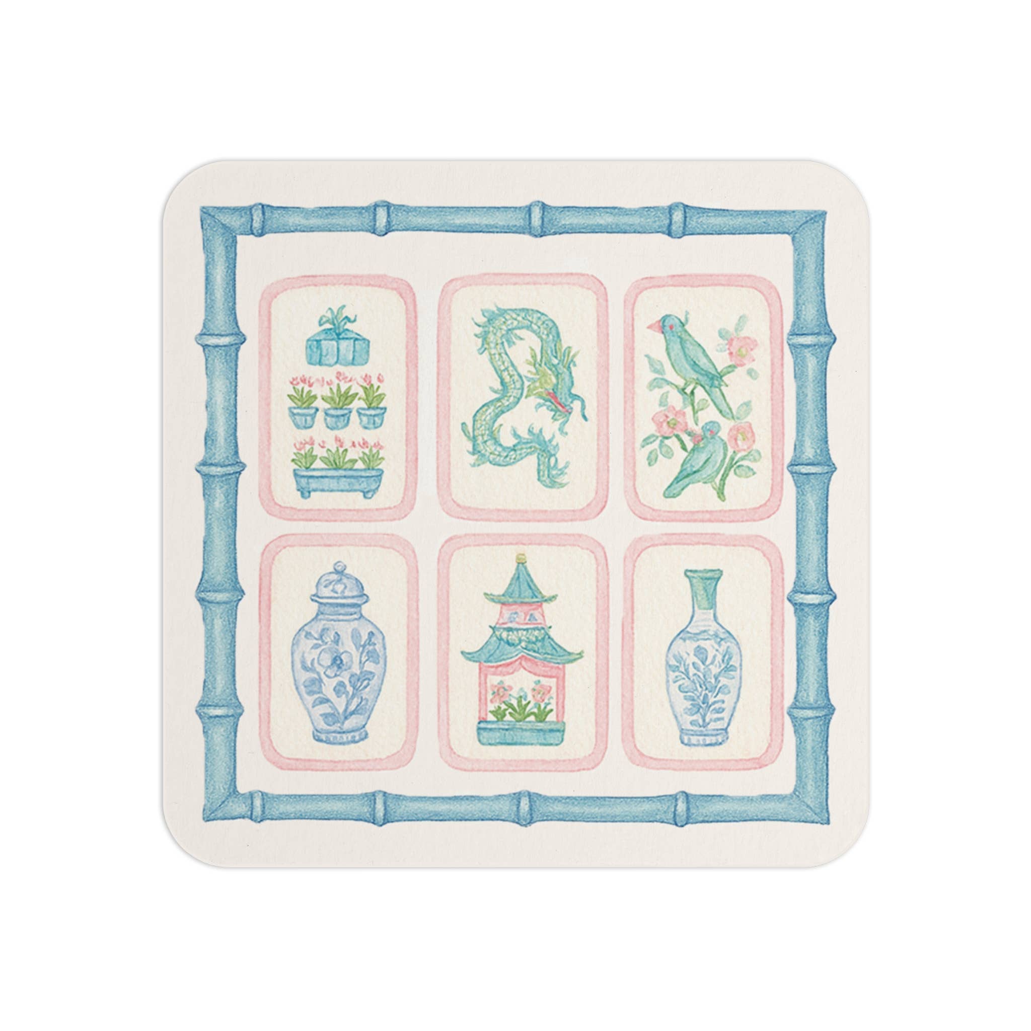 Design Carolinas - Wholesale Disposable Coasters - Mahjong Tile Pastel Chinoiserie Paper Coaster Set0