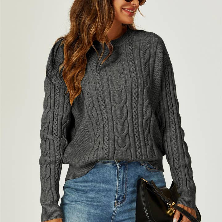 Cable Knit Crew Neck Jumper In Dark Grey and other Purchase Wholesale câble. Free Returns & Net 60 Terms on Faire trending on Faire.