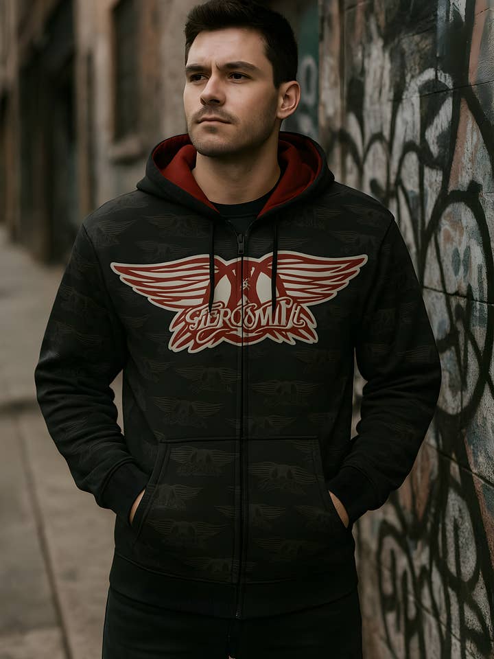 Official Store – wholesale Hoodie – Men's – Aerosmith - Rockin' Men's Zippered Hoodie