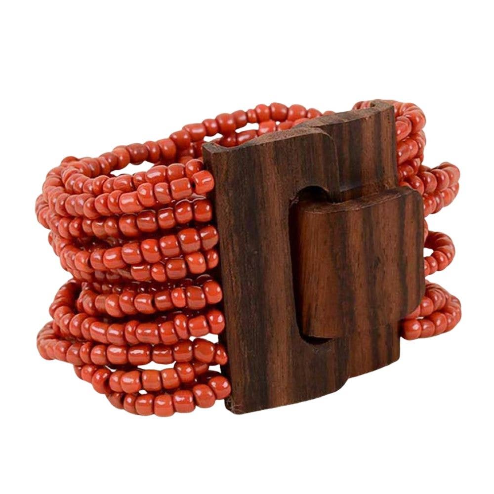 Pink House Imports - Vente Bracelet de perles - Bracelet en perles de verre de Bali avec boucle en bois5