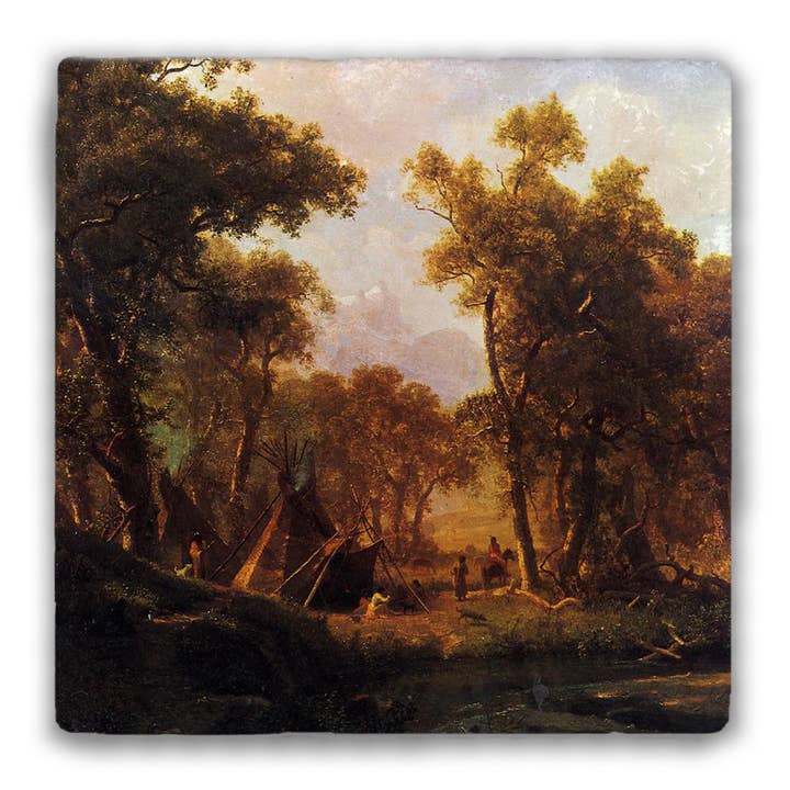 Nelson Gifts Wholesale - Wholesale Coasters - "Indian Encampment, Shoshone Village" Tumbled Stone Coaster