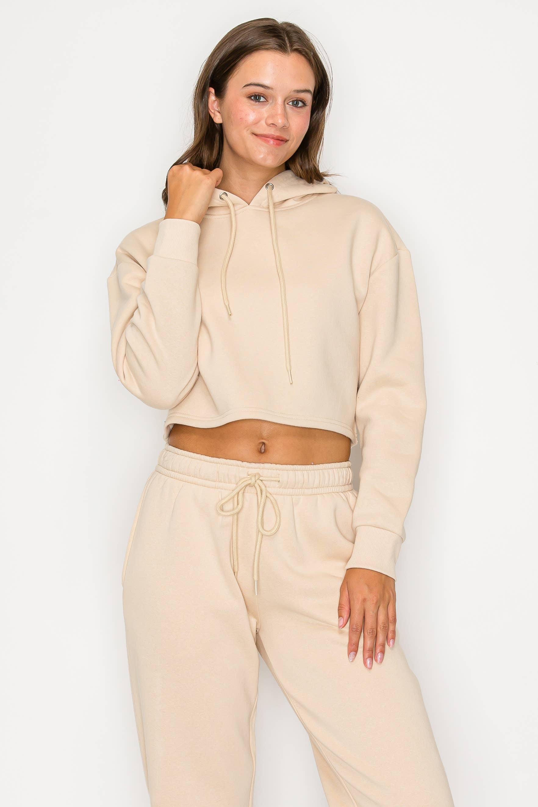 Color 5 - Wholesale Hoodie - Women's - Solid color fleece lined crop pull over hoodie jacket 33