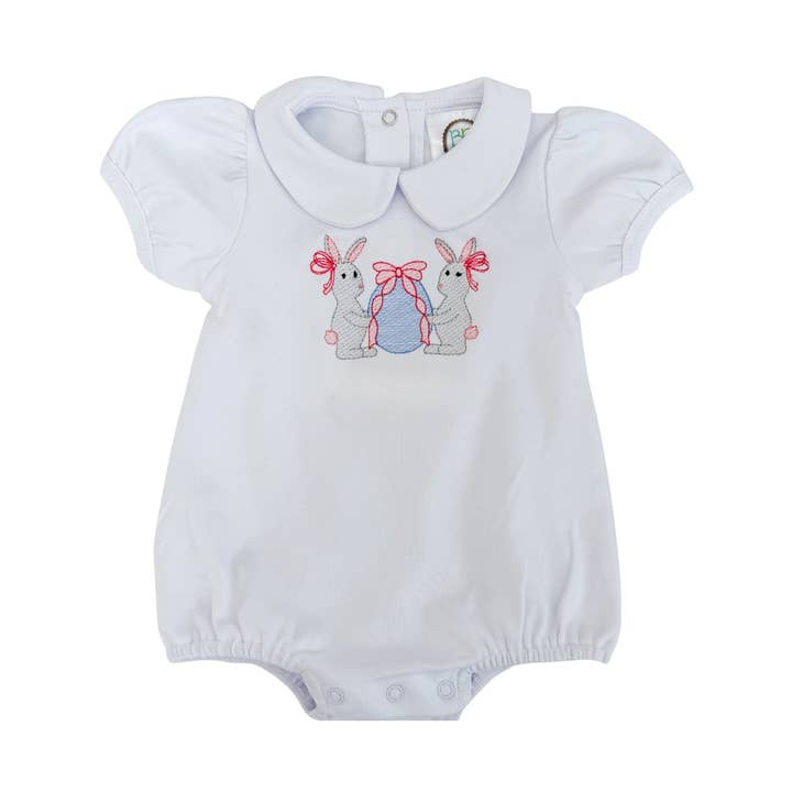 Embroidered Easter Bunny Bubble Romper for wholesale by Sunday West Designs
