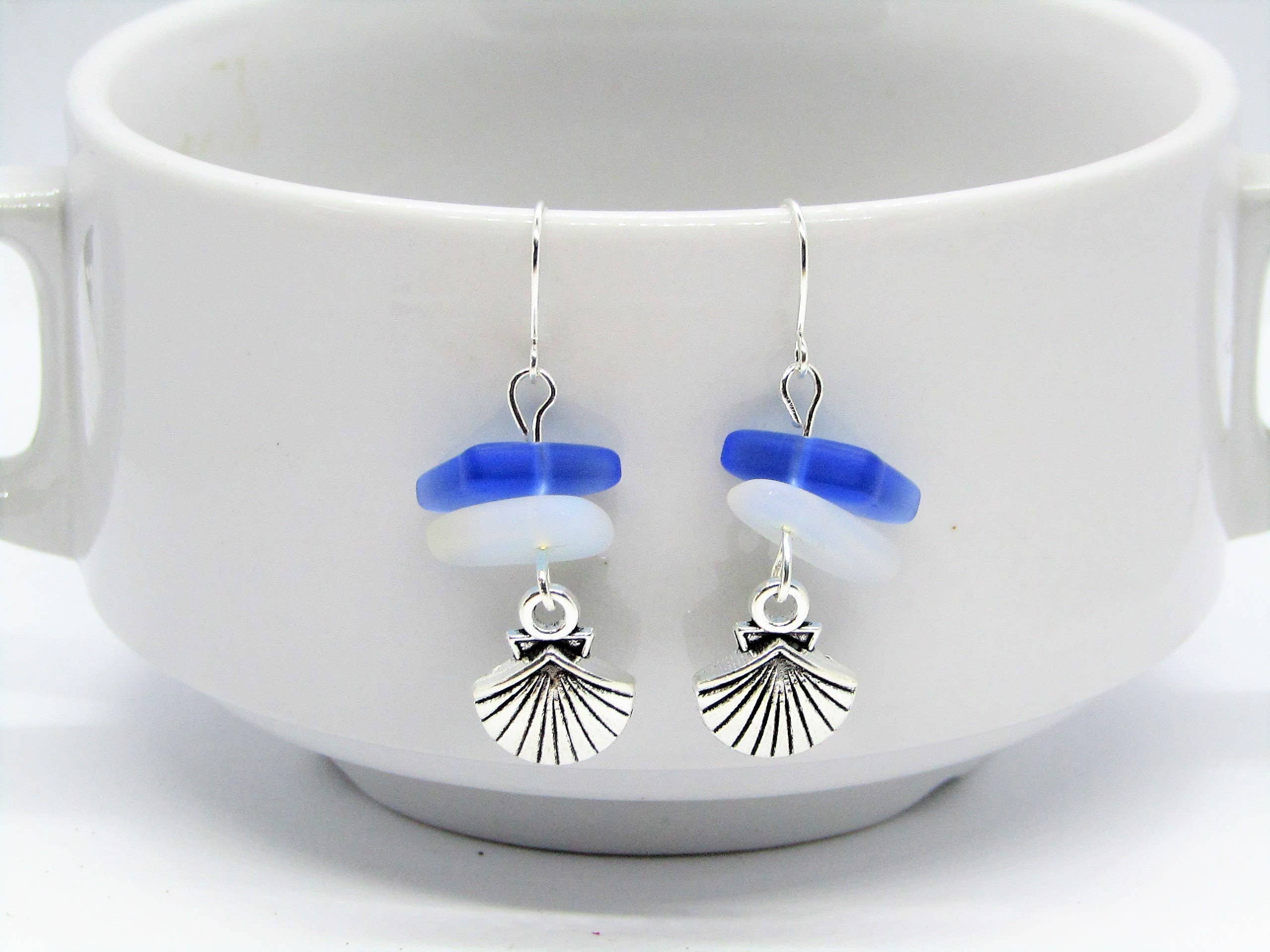 Bad Apple Designs - Wholesale Dangle Earrings - Frosted Sea Glass Earrings with Moonstone & Sapphire3