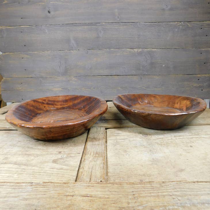 Rustic Wooden Dough Bowl-Batea-Wood-Farmhouse Trencher-Handmade-11-12W x  19-20L x 2-3D inches-Natural Waxed