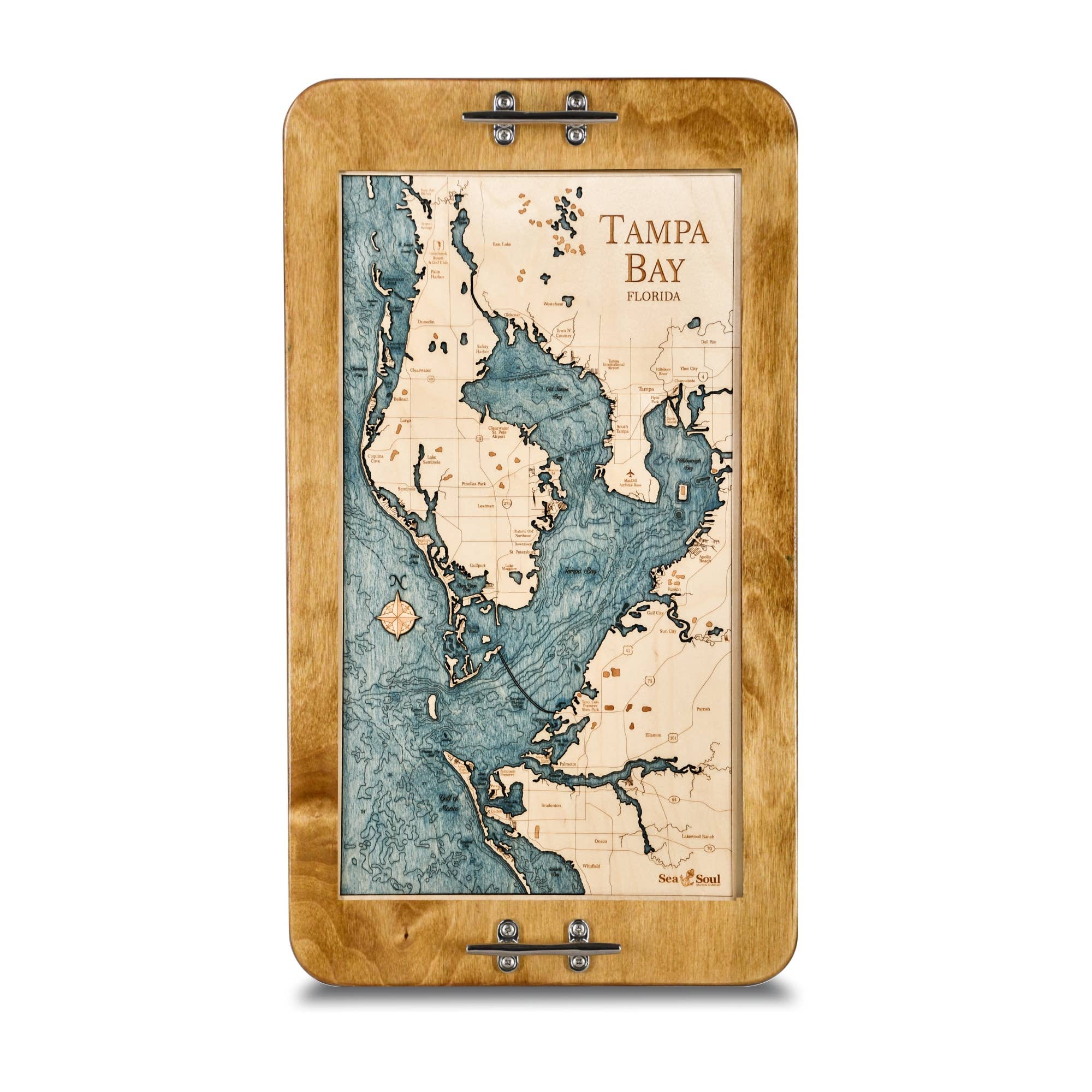 Sea & Soul Nautical Chart Art - Wholesale Map - Tampa Bay Nautical 3D Wood Map Wall Art, Coastal Home Decor15
