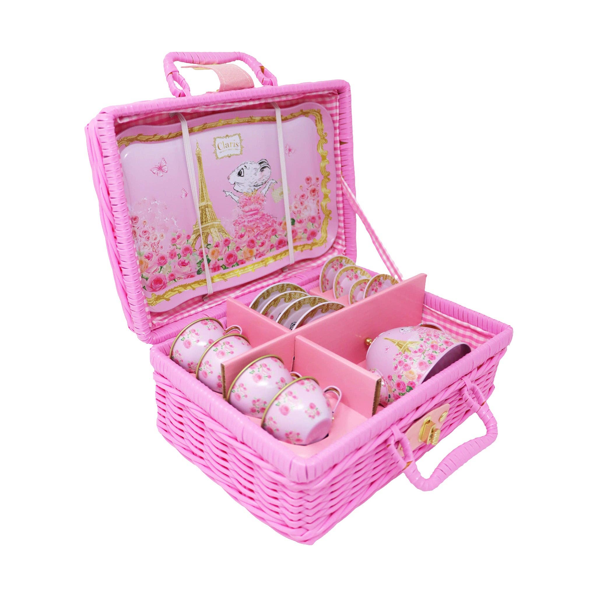 Pink Poppy USA - Vente Dînette – enfant - Claris La Souris La Plus Chic De Paris Ensemble De Thé Panier Pique-Nique | Lot de 27