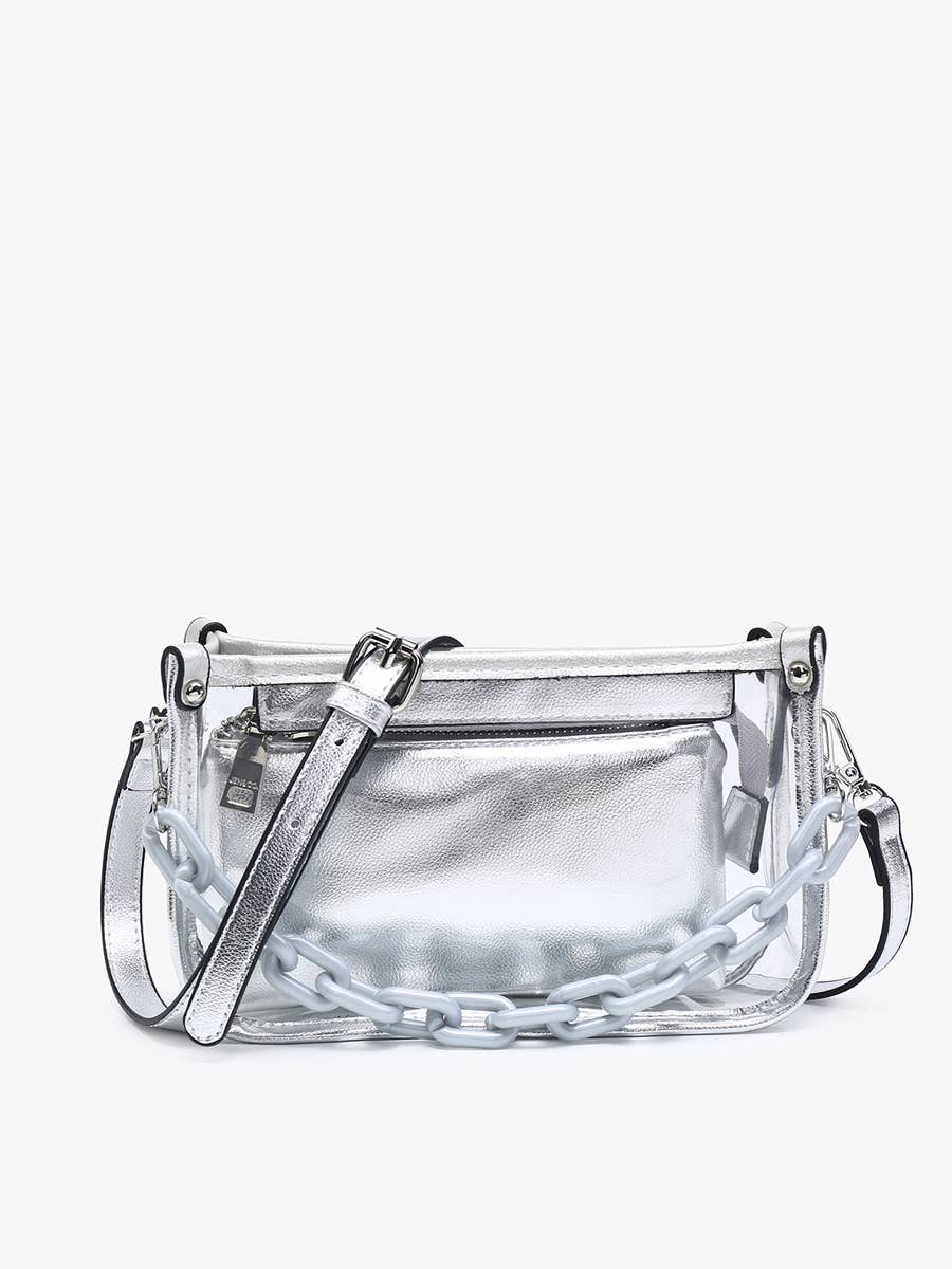 Jen & Co. - Vente Sac à bandoulière – femme - M2226CR Sac à bandoulière Jessica transparent avec chaîne13