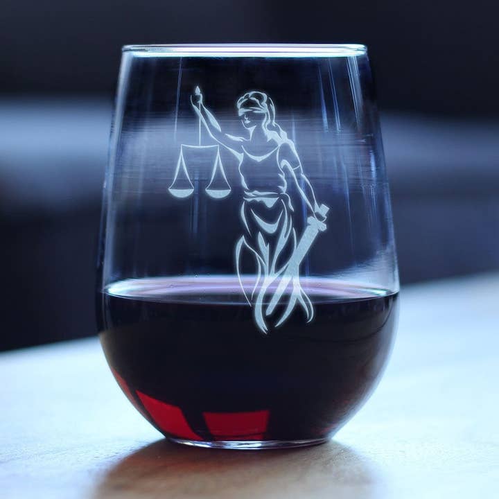 Lady Justice Stemless Wine Glass - Lawyer Gifts and Decor for wholesale by bevvee