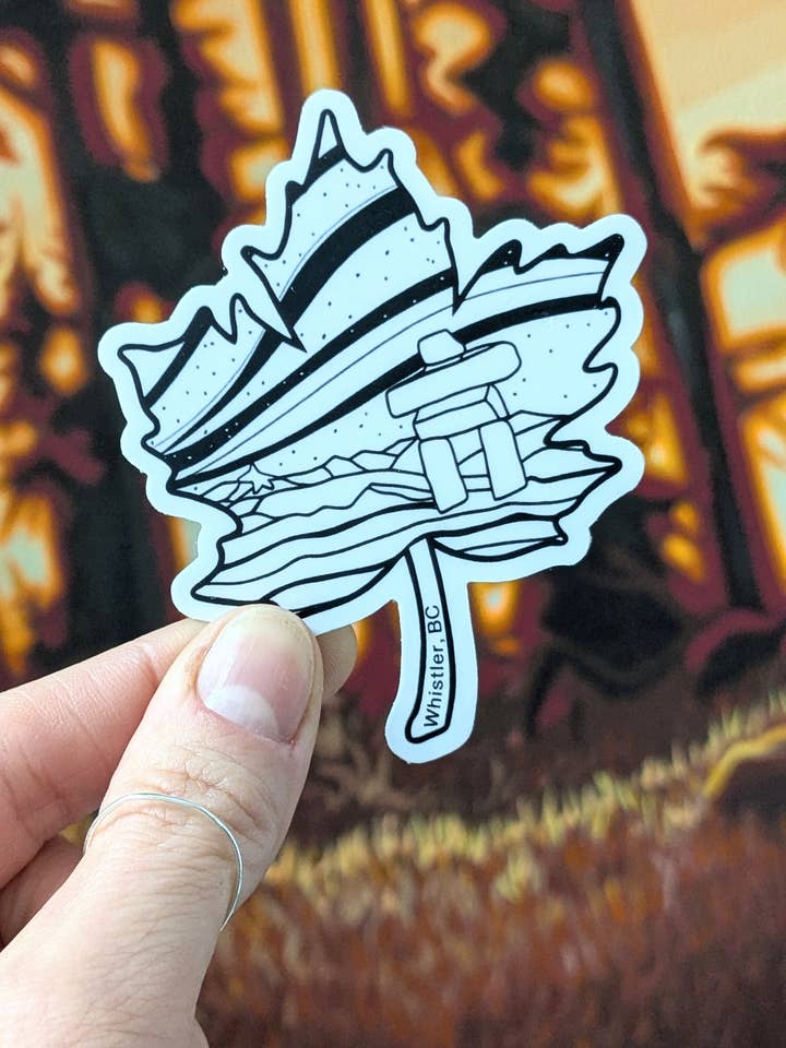 Maple Leaf Whistler Blackcomb Inukshuk Black Tusk Sticker for wholesale by Northwest By Nature