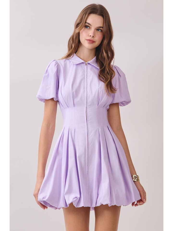 TCEC - Wholesale Dress - Women's - CD05305-Fit and Flare Zipper Front Bubble Sleeves Dress1