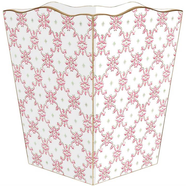 Pink Scroll with Green Detail Wastepaper Basket for wholesale by Marye-Kelley