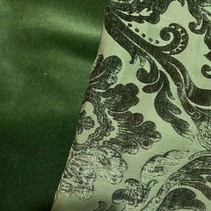 Fancy Styles Fabric – wholesale Fabric – NEW Queen Isabella Designer Damask Burnout Chenille Velvet Fabric Forest Green