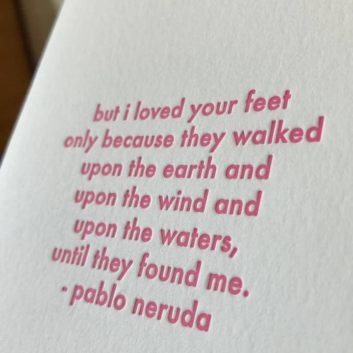 Willowcrest Press - Wholesale Love Card - Pablo Neruda - Feet(Letterpress Greeting Card With Envelope)1
