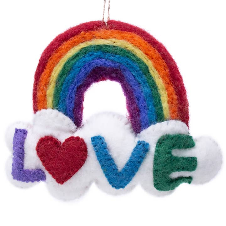 Rainbow LOVE Cloud Håndlavet filt ornament for engroshandel hos Global Crafts