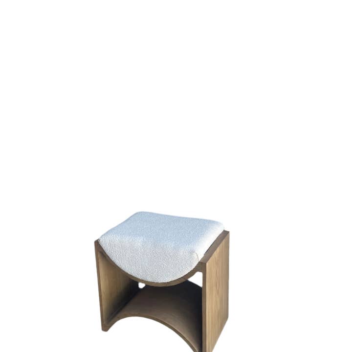 Statements by J - Wholesale Stool - Wave White Boucle Wood Stool in Weathered Oak4