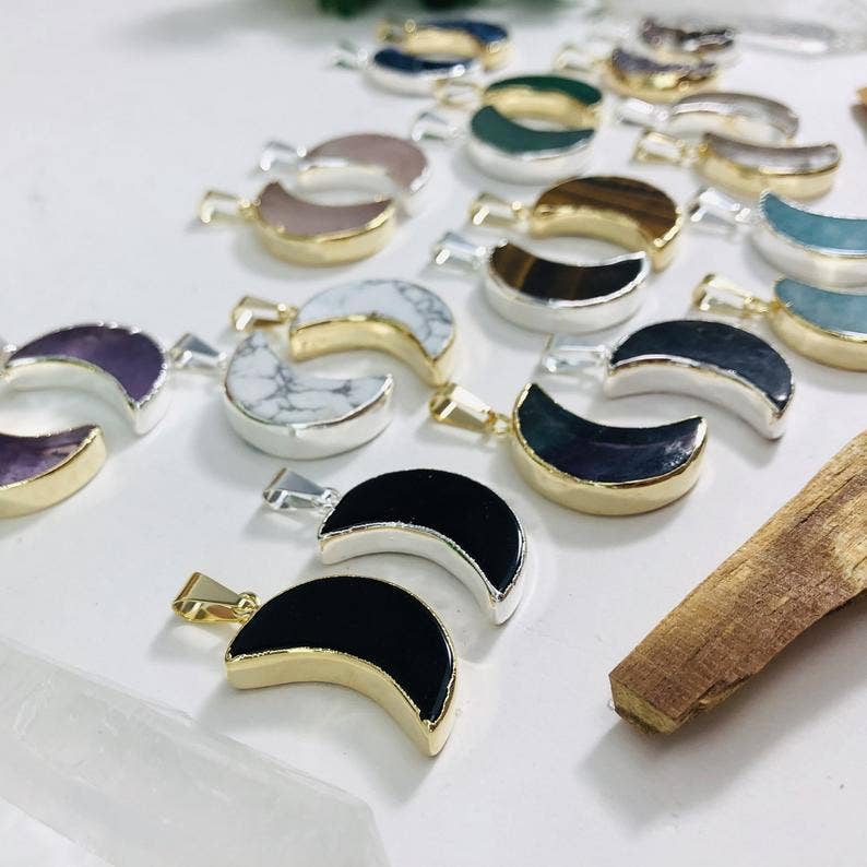 Rock Paradise - Wholesale Individual Charm/Pendant - Gemstone Moon Pendants in Electroplated 24k Gold/Silver1