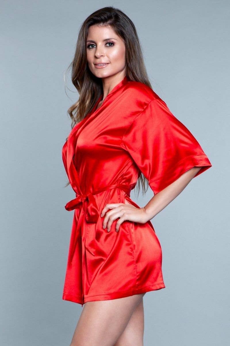 Red Be Wicked Home Alone Sexy Satin Wrap Robe BW1947-RED for wholesale on Faire2