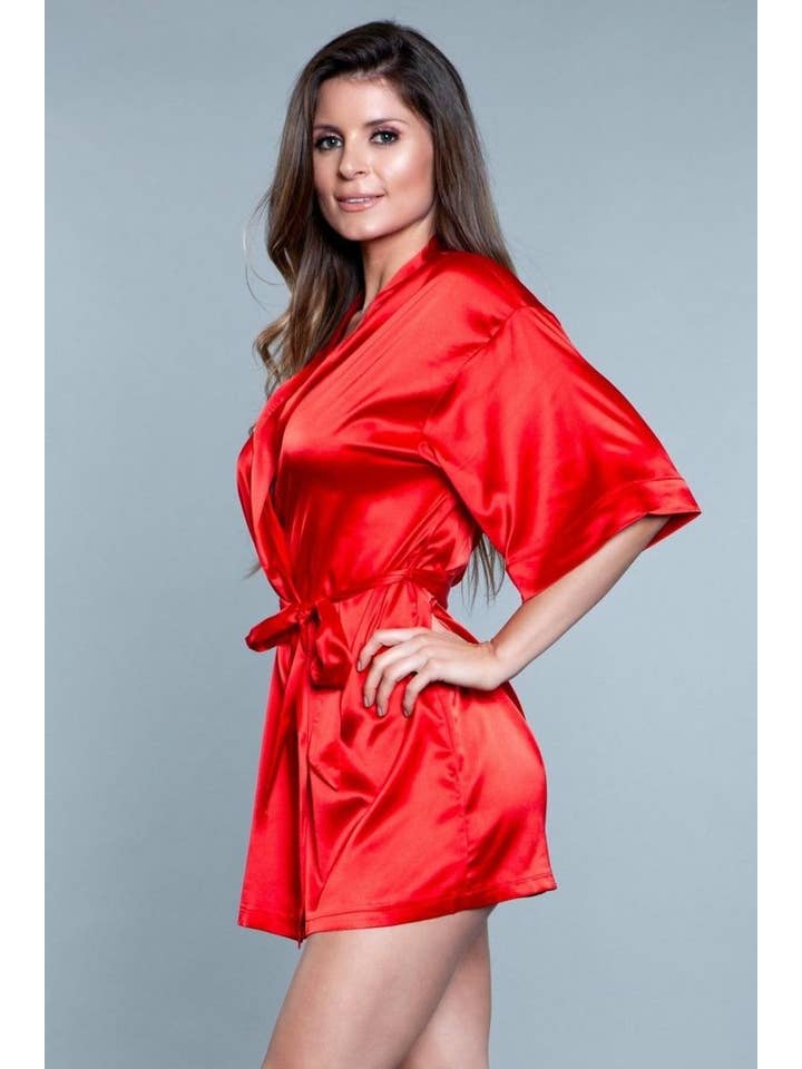 Red Be Wicked Home Alone Sexy Satin Wrap Robe BW1947-RED for wholesale on Faire2