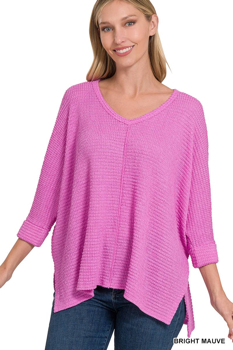 42POPS - Wholesale Knit Sweater - Women's - `.V Neck Hi Low Hem Jacquard Sweater12