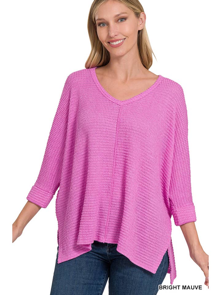 42POPS - Wholesale Knit Sweater - Women's - `.V Neck Hi Low Hem Jacquard Sweater12
