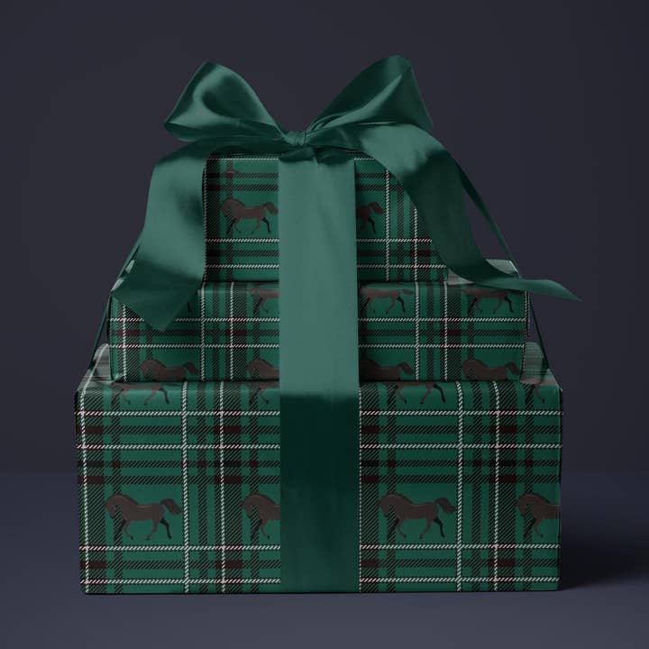 Green Plaid Horse Wrapping Paper Made To Order for wholesale by SB Paperie