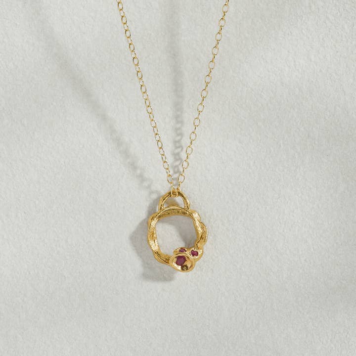 Ruby Gold Circle Necklace (Small) for wholesale by Claire Hill Designs