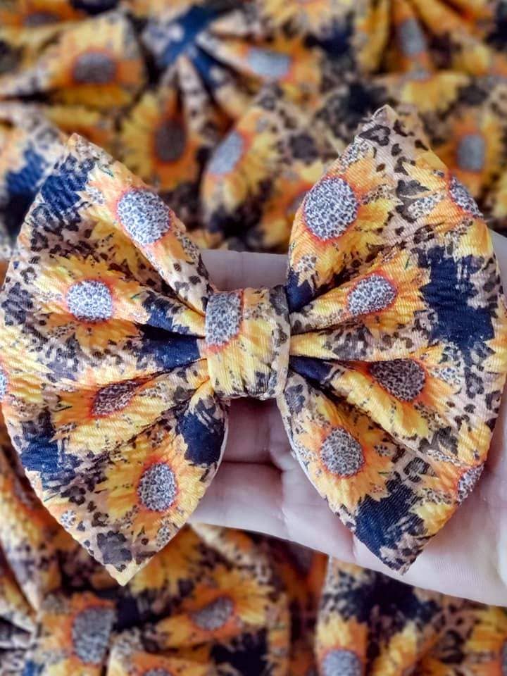 Savannah Bow-Sunflowers and Leopard for wholesale by Dainty Delights Creations