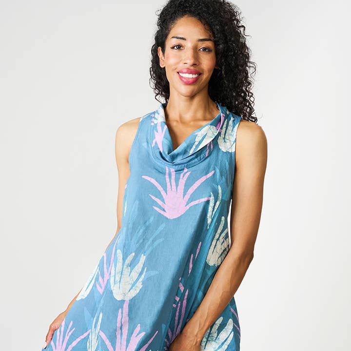 Eli Dress: Aloe - Teal-Organic for wholesale by Global Mamas