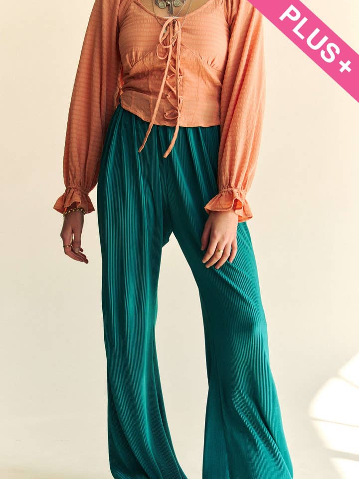 PLUS COMFORTABELE BROEK MET GERIMPELDE PLOOISTOF AAN DE TAILLEBAND voor wholesale door Davi & Dani