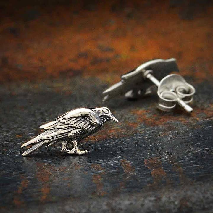 Sterling Silver or Bronze Raven Post Earrings 7x15mm for wholesale by Nina Designs