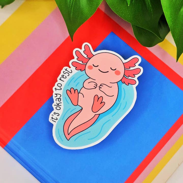 Axolotl Self Care Vinyl Sticker For Journals And Laptops for wholesale by Cuddle & Doodle