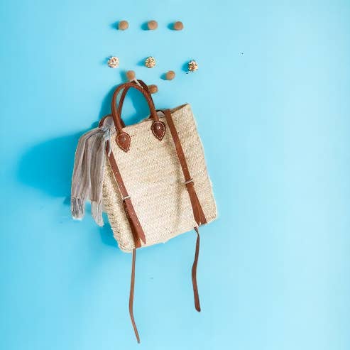 HandmadeBestSeller - Wholesale Beach Bag - Straw Beach bag with leather strap Brown - Straw backpack