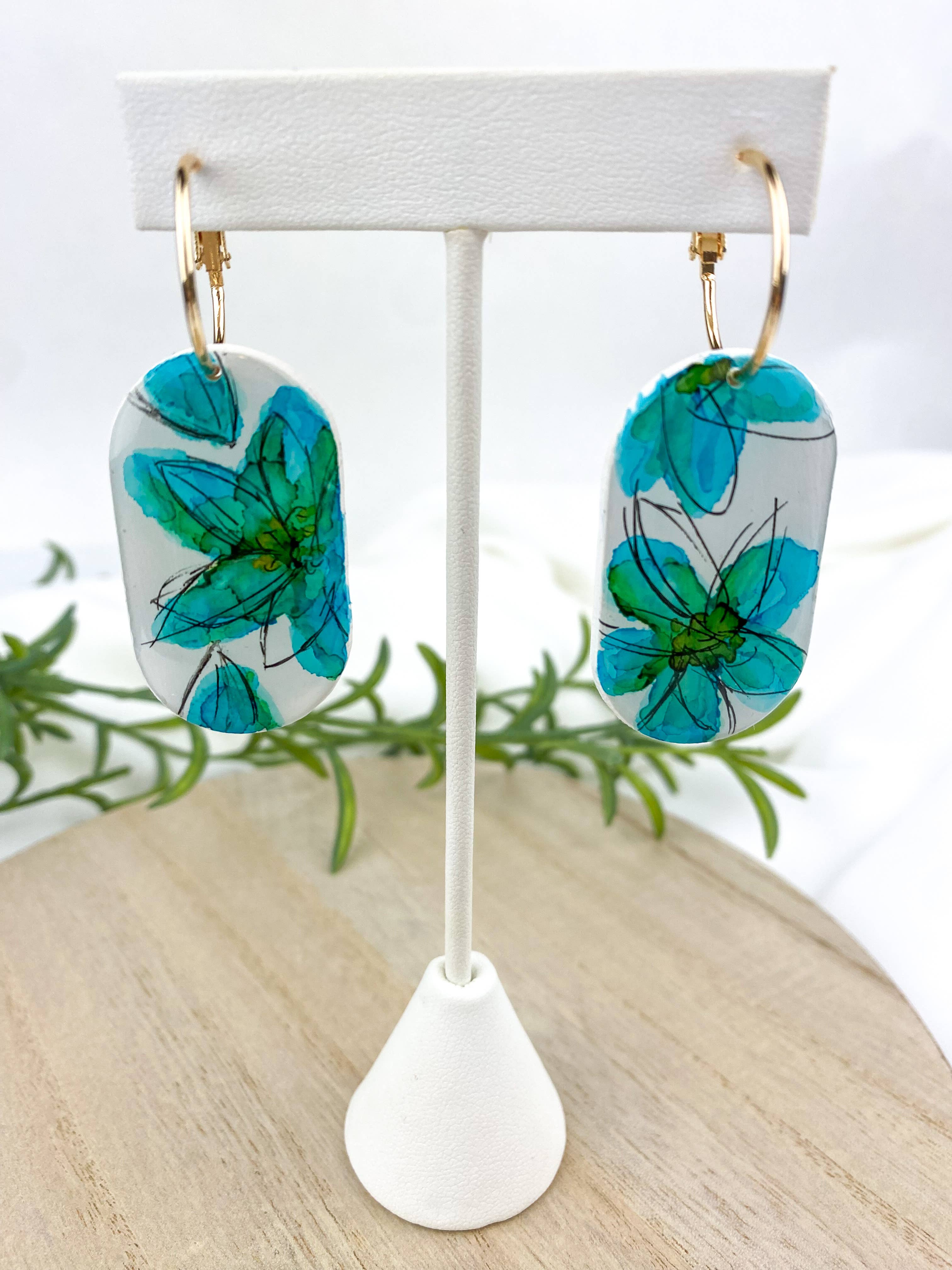 Light Shine - Wholesale Dangle Earrings - Hand Painted Sketchy Flower Clay Earring | Statement Drop15