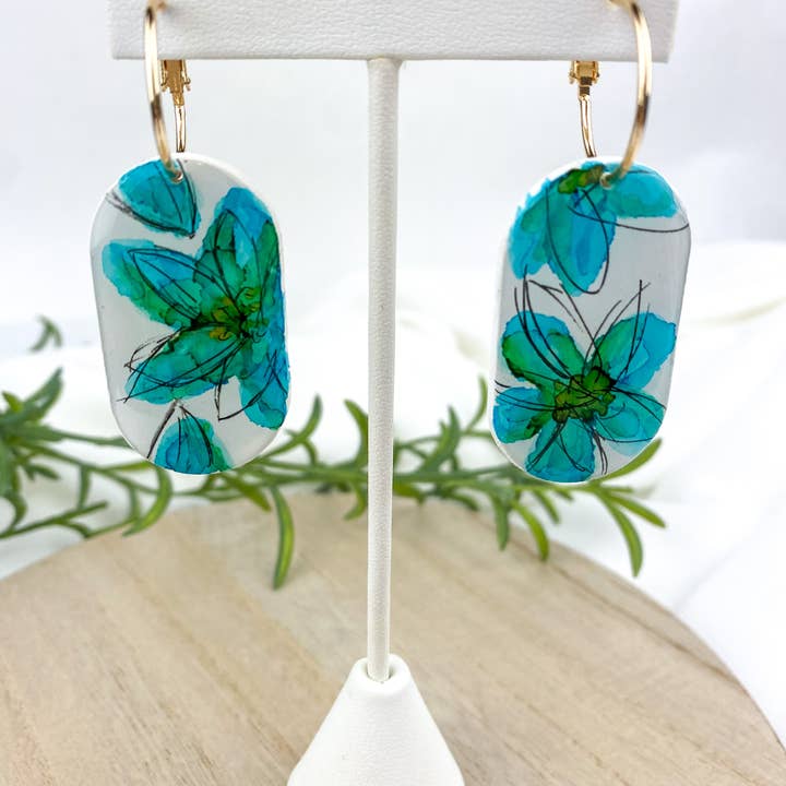 Light Shine - Wholesale Dangle Earrings - Hand Painted Sketchy Flower Clay Earring | Statement Drop15