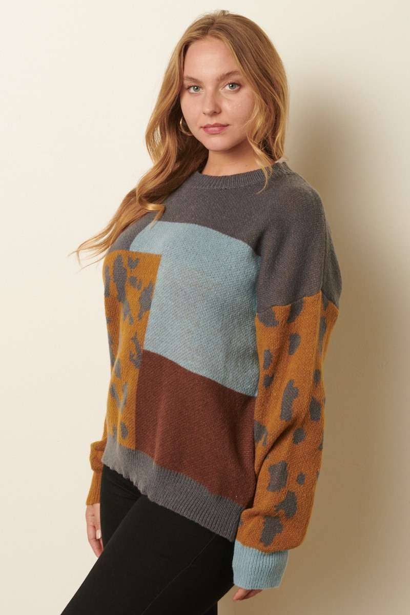 mittoshop - Wholesale Knit Sweater - Women's - PLUS ANIMAL PRINT COLOR BLOCK SWEATER7