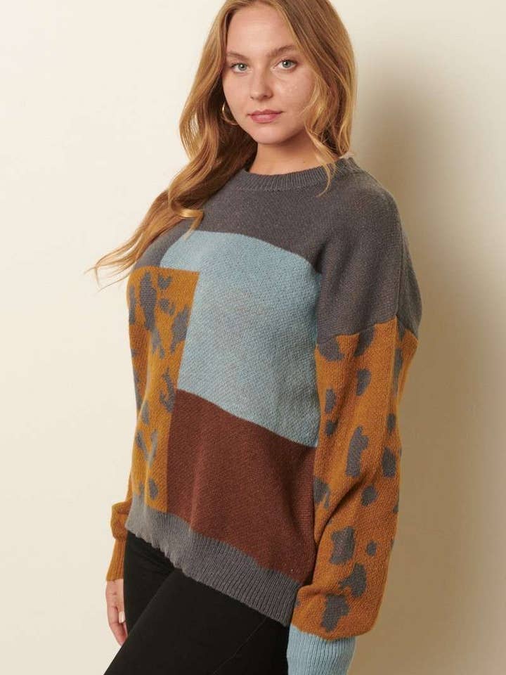 mittoshop – wholesale Knitted jumper – Women′s – PLUS ANIMAL PRINT COLOR BLOCK SWEATER7