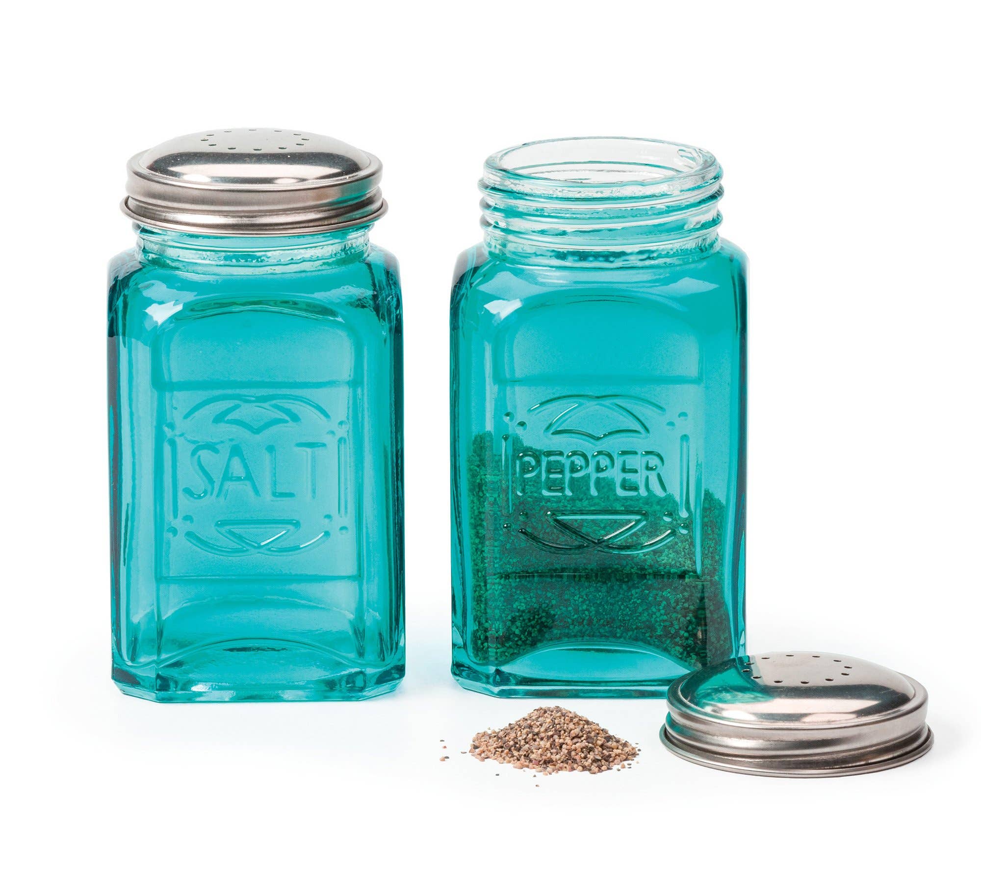 RSVP International - Wholesale Salt & Pepper Shaker Set - Retro Glass S&P Set - Turquoise1