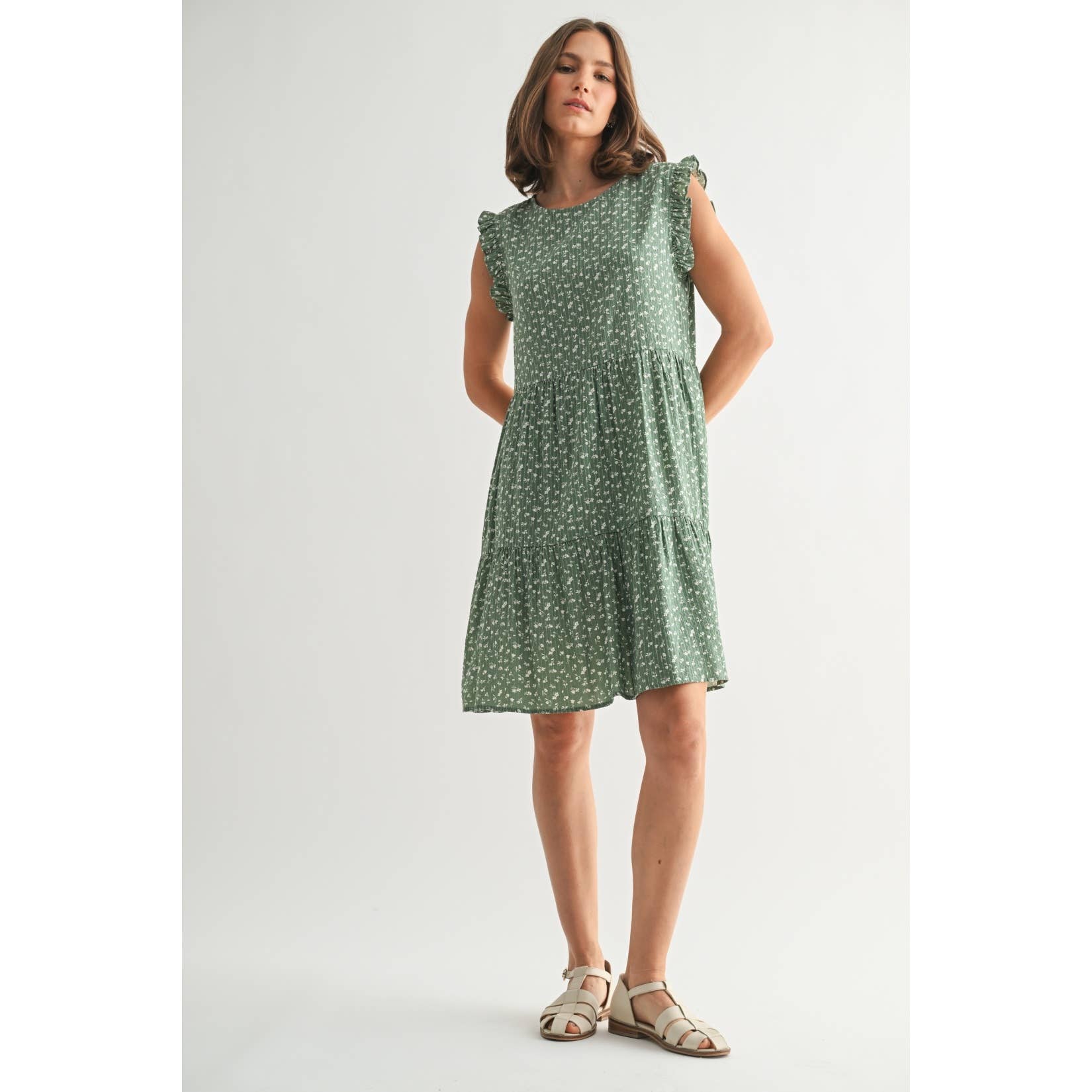 FUN2FUN - Vendita all'ingrosso Vestito - Donna - MINI ABITO A BALZE CON MOTIVO A RIGHE FLOREALI DELICATE E TESTURA6