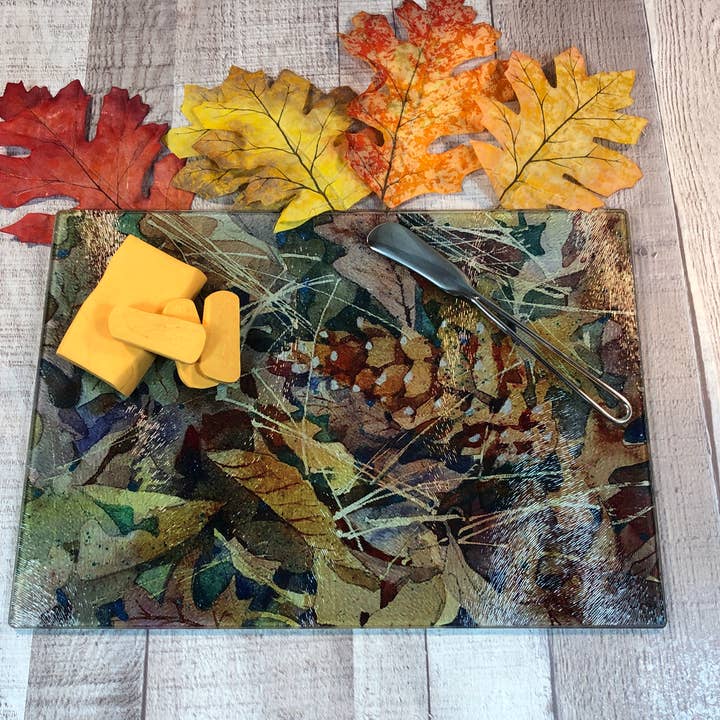 Feuille de chêne - Planche à découper en verre trempé 11" x 8" pour la vente par GP Originals