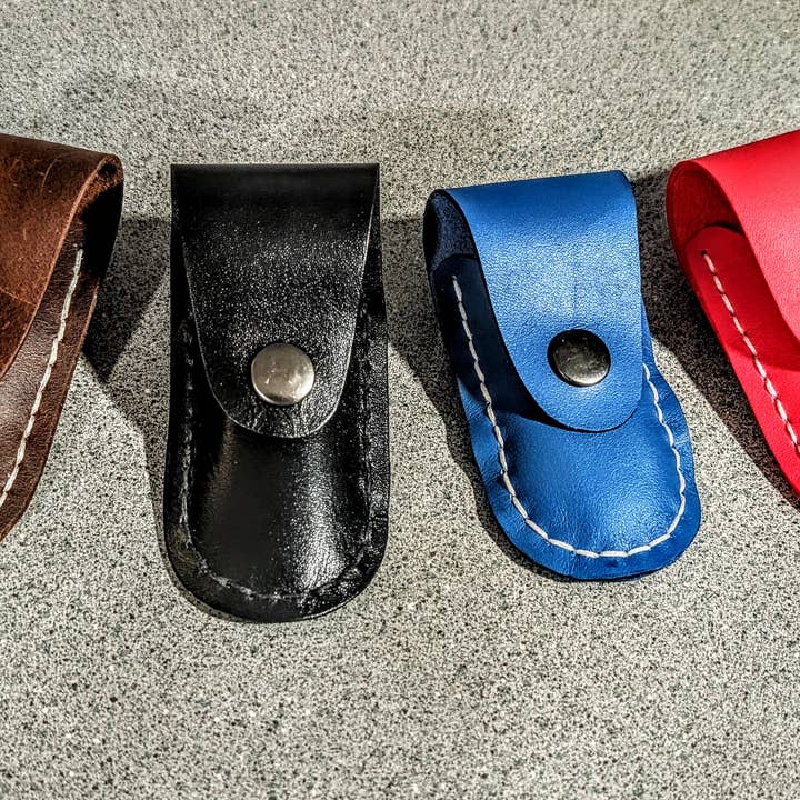 Leather pocket knife pouch for wholesale by Tiger Mountain Leatherworks