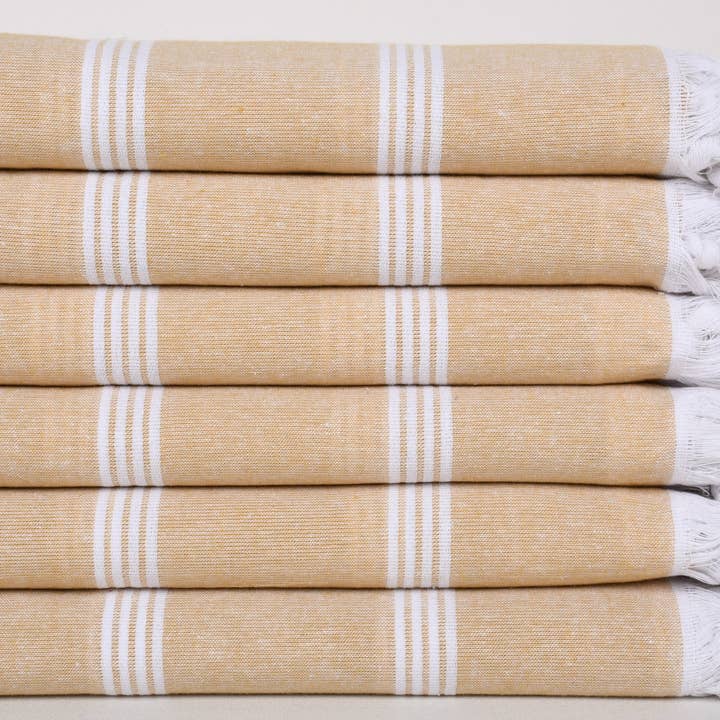 Organic Turkish Towels - Wholesale Beach Towel - Personalized Beach Towel, Custom Mustard Striped Towel2