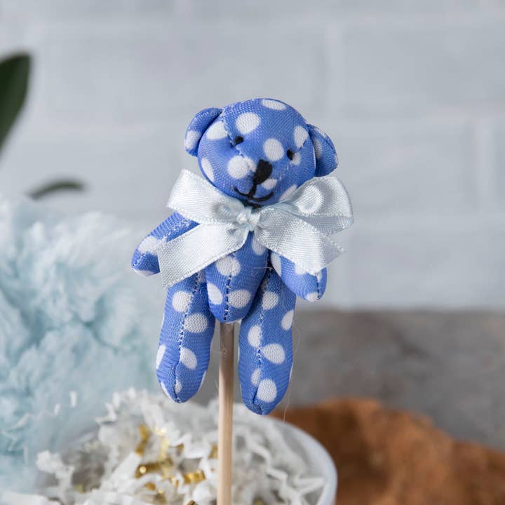 Willow Group - Wholesale Stuffed/Plush Toy - Kids & Baby - 4.5" Plush Bear on Floral Pick in Blue and Pink Polka Dots2