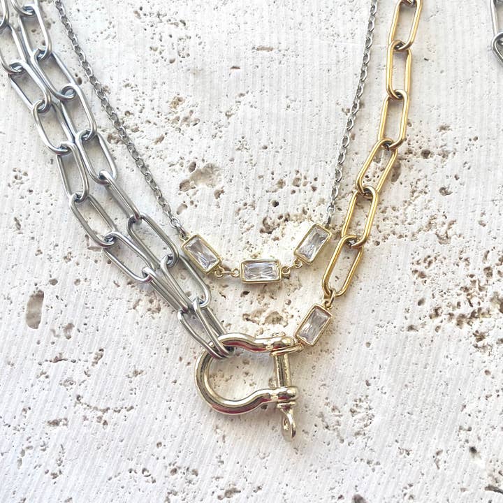 VB&CO Designs Handmade Jewelry - Wholesale Pendant/Charm Necklace - Shackle necklace mixed metal horseshoe clasp edgy glam4