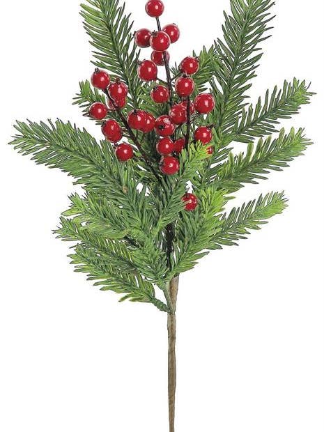 Pine & Berry Pick, 16", Green/Red for wholesale by Select Artificials, Inc.