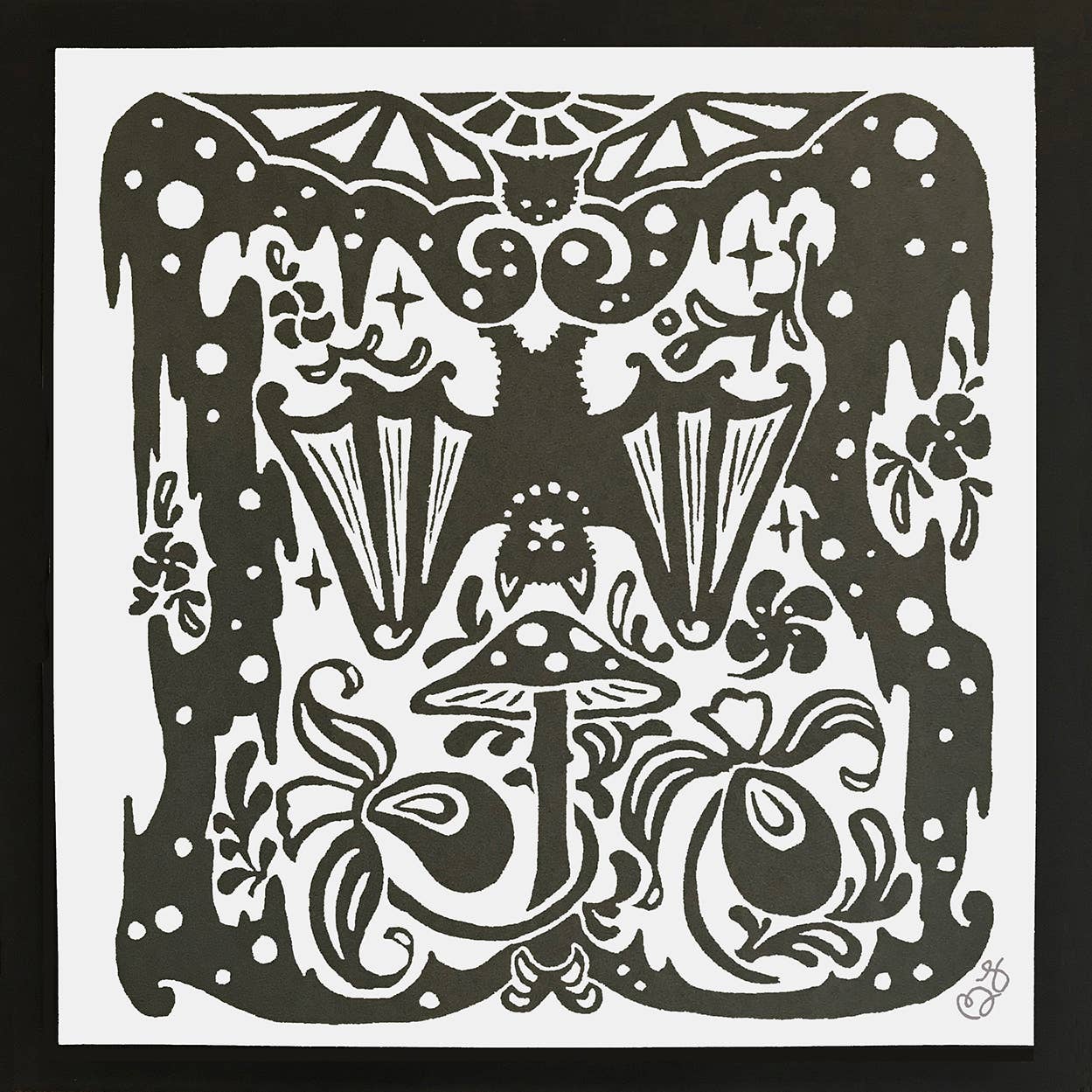 Morning Paper dot Design - Wholesale Art Print - Bats and mushroom silkscreen print4