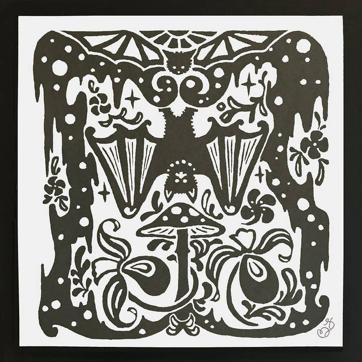 Morning Paper dot Design – wholesale Art print – Bats and mushroom silkscreen print4