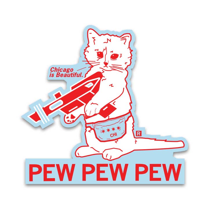 CHI Is Beautiful Pew Pew Pew Die-Cut Sticker for wholesale by RAYGUN