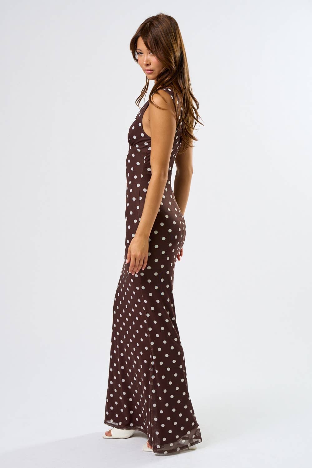 Blue Blush - Wholesale Dress - Women's - Chic Mesh Polka Dot Maxi Dress2